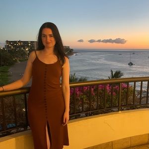 Brown/red knit midi dress